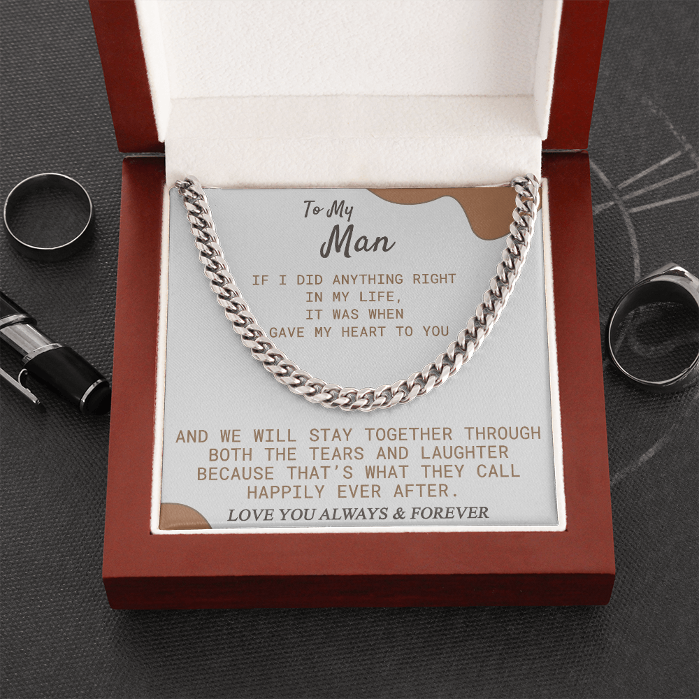 To My Man Necklace Christmas Gift For Boyfriend, Cuban Link Chain Necklace
