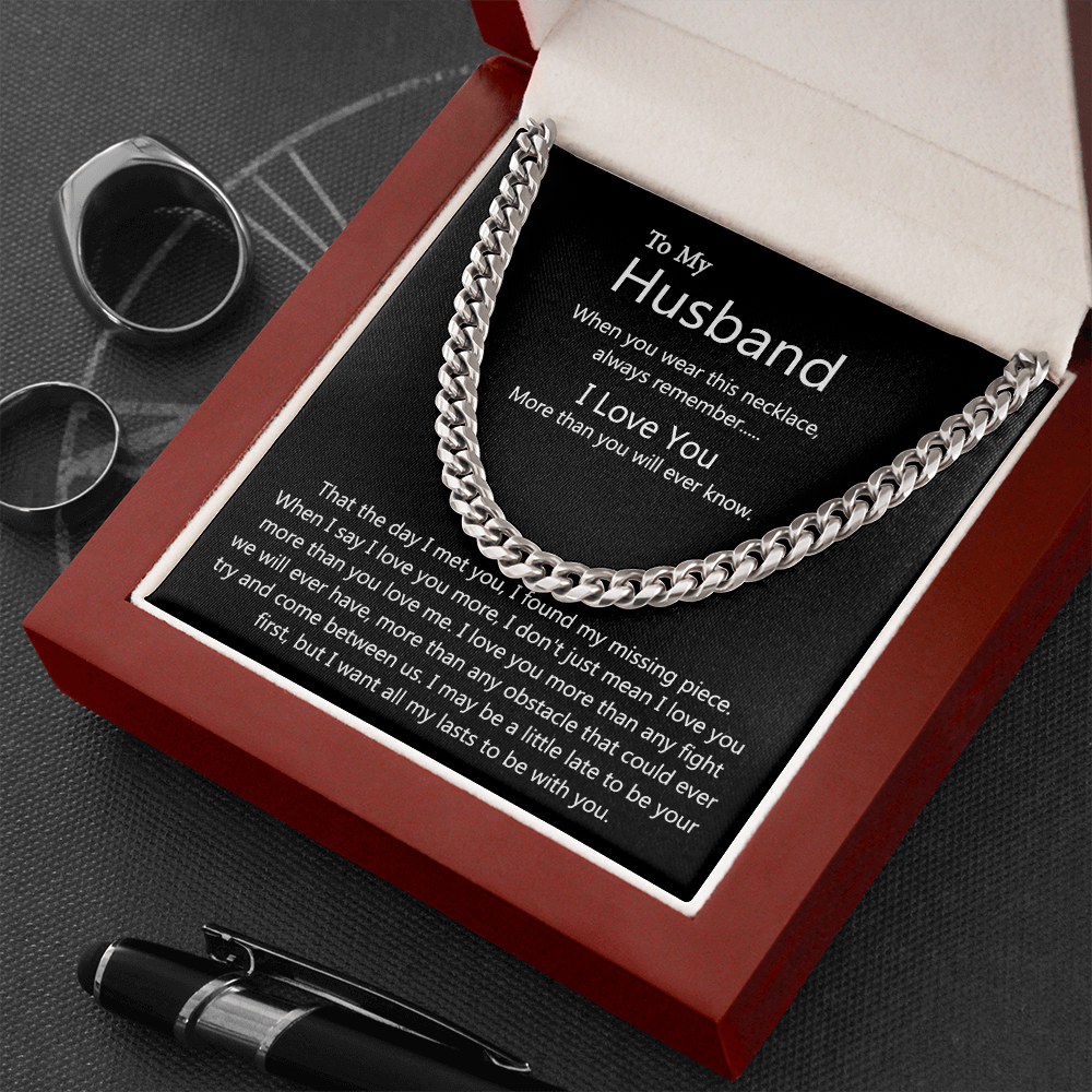 To My Husband Cuban Chain Necklace, Romantic Birthday Gifts Best Jewelry for Men 175085915858