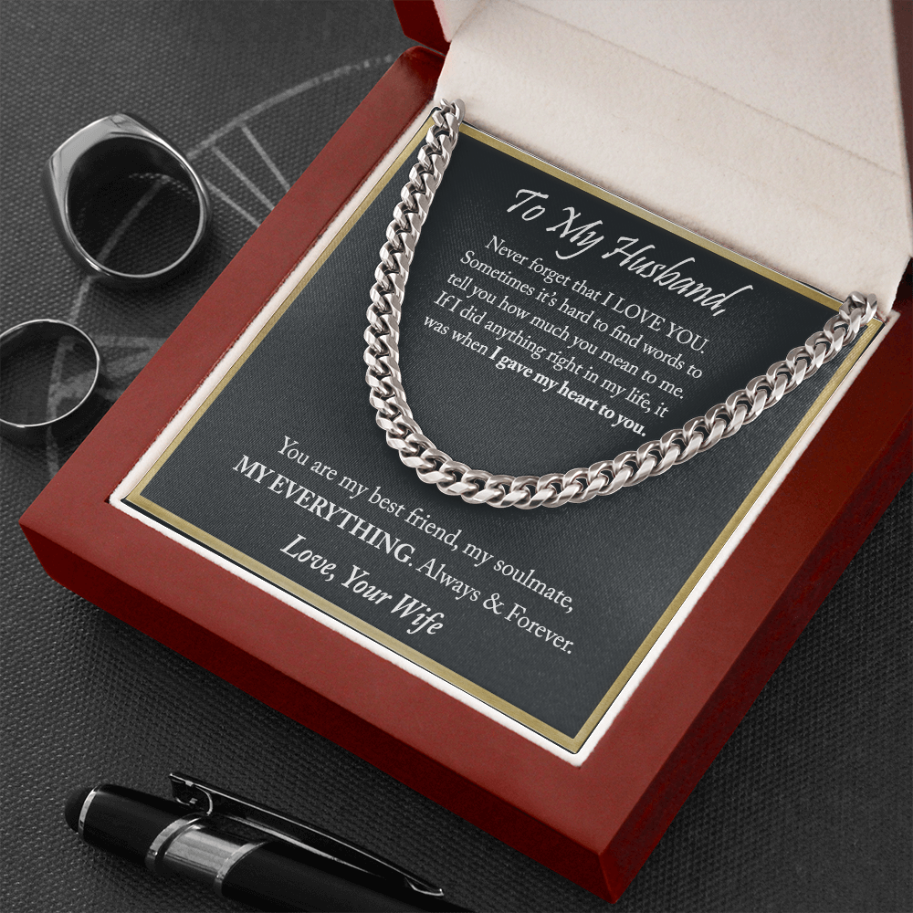 To My Husband Cuban Chain Necklace, Anniversary Christmas Gifts For Husband