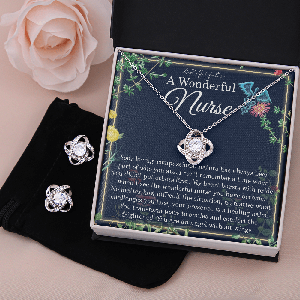 A Wonderful Nurse Gift Necklace, Forever Love Necklace, 14k White Gold Finish, Gift For Mom Love, Mom Necklace, Jewelry For Woman, Birthday, Christmas My dear nurse practition Love Knot Earring & Necklace Set