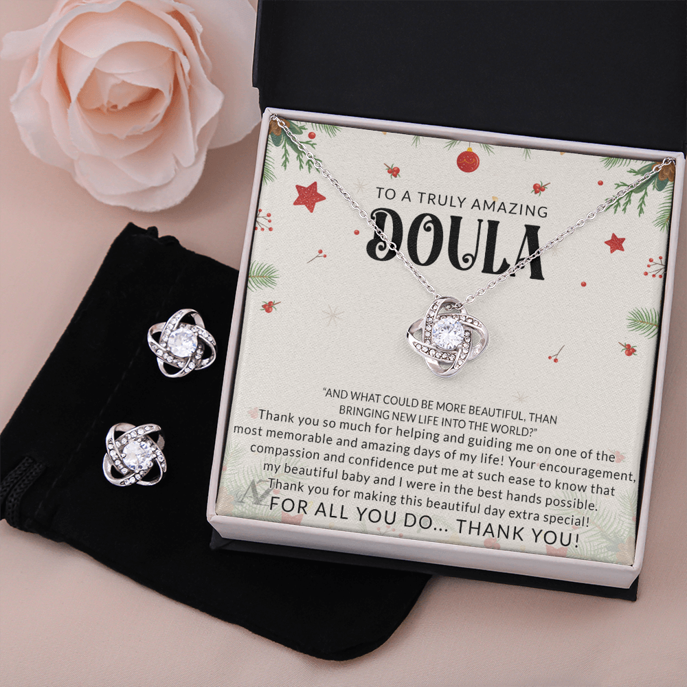 Doula Gift Necklace, Doula Appreciation Gift, Midwife Gift, Christmas Thank You Gift for Doula, Doula Birthday Jewelry for Women, Midwife Necklace, Gift for Midwife 371 Love Knot Earring & Necklace Set