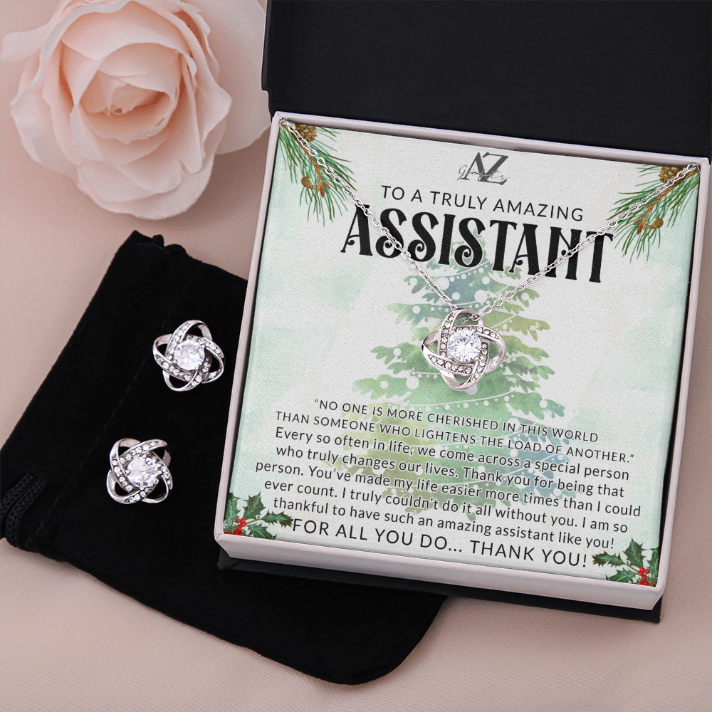 Assistant Gift, Necklace for Assistant, Assistant Thank You Gift, Assistant Christmas Gift, Assistant Appreciation Gift, Gift From Men Women, Gift Idea for Assistant Jewelry For Girls Love Knot Earring & Necklace Set