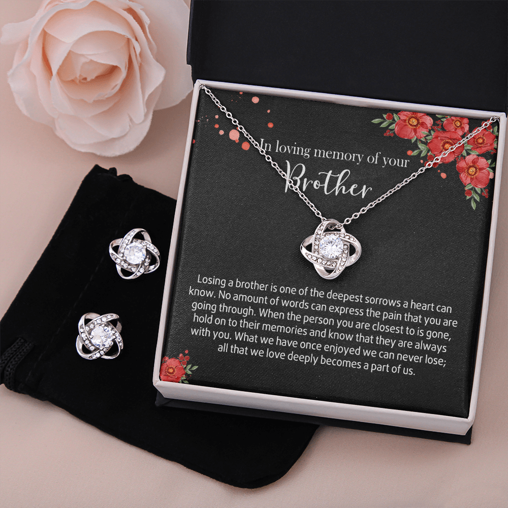 In Loving Memory of Your Brother Necklace Grieving Gift for Memorial Gifts for Remembrance Gifts for Bereavement Gifts Sorry for Your Loss Gift Jewelry for Women, Brother Love Knot Earring & Necklace Set