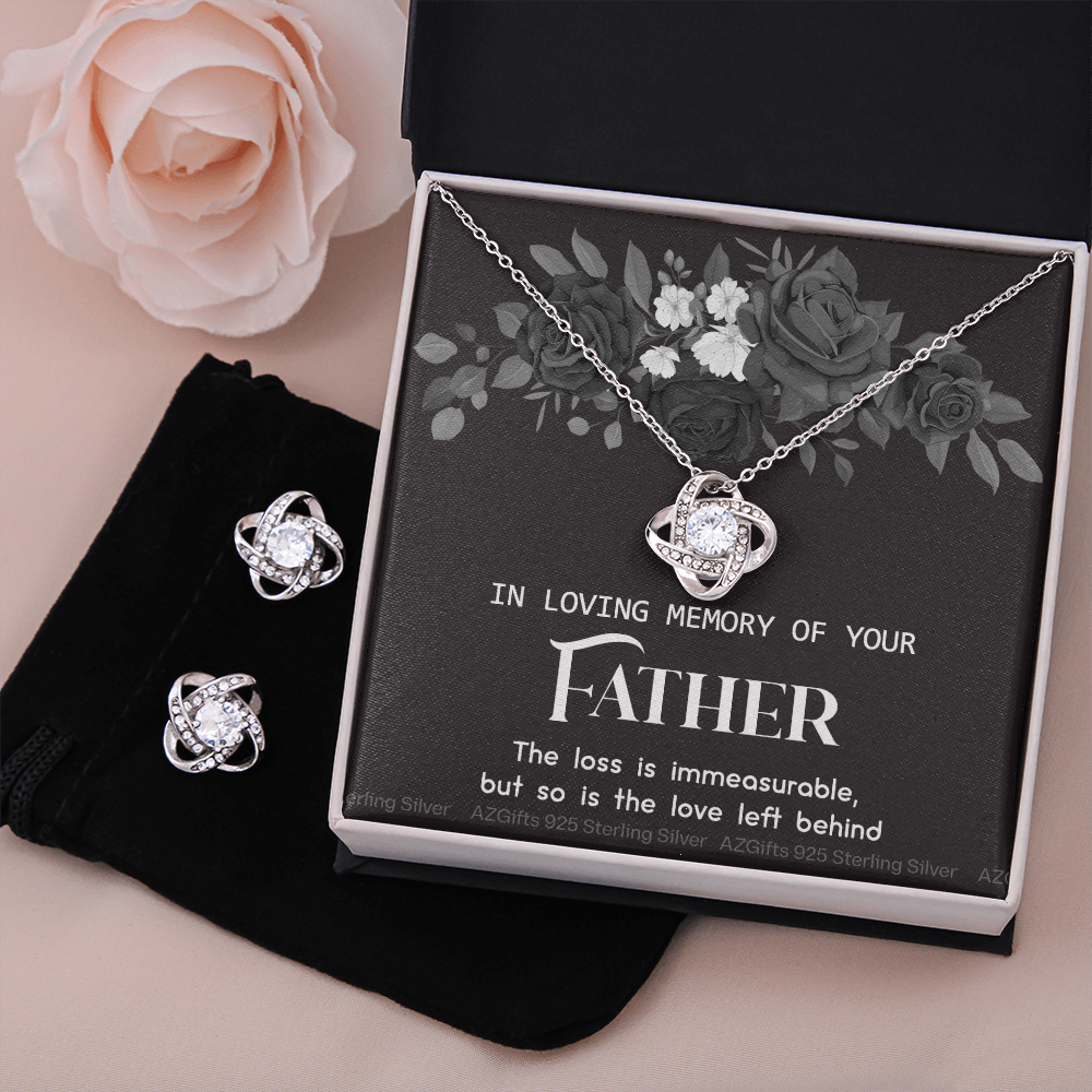 In Loving Memory Of Your Father Gift Necklace, Sympathy Gift Loss Of Father, Bereavement Love Knot Necklace And Gift Box, Loss Of Father Necklace, Loss Of Father, Memorial Gift Jewelry Love Knot Earring & Necklace Set