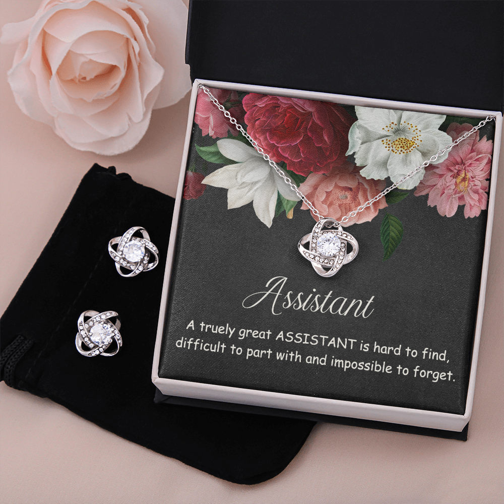 Assistant Gift Necklace, Physician Assistant Gift, Teacher Assistant Gift, Assistant Principal Gift For Mother, Dental Assistant Gifts, Sister, Best Friend, Teacher Jewelry Gift For Girls Love Knot Earring & Necklace Set