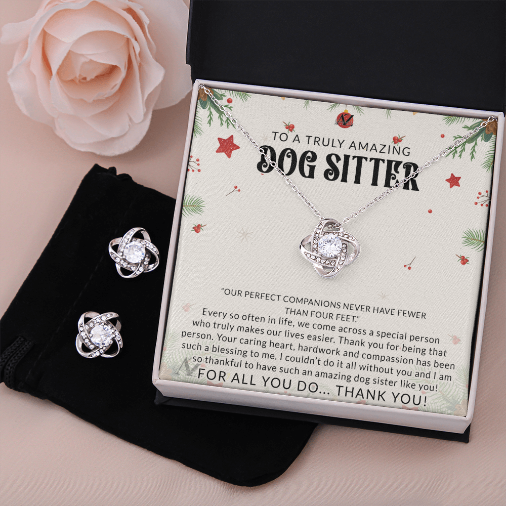 Dog Sitter Gift Necklace, Pet Sitter Thank You Gift , Christmas Appreciation Gift for Pet Sitter, Pet Sitter Necklace, Pet Sitter Gift Idea, Dog Sitter Thank You Gift 371 Love Knot Earring & Necklace Set