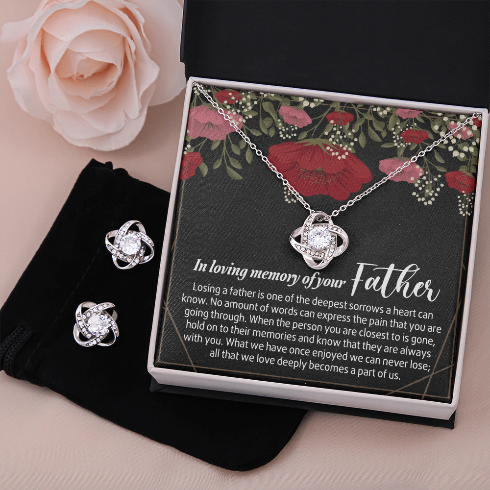 In Loving Memory of Your Father Necklace Grief Gifts for Grieving Gift for Memorial Gifts for Women Remembrance Gifts for Bereavement Gifts Sorry for Her Love Knot Earring & Necklace Set