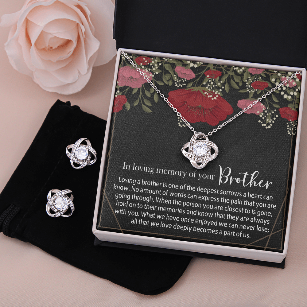 In Loving Memory of Your Brother Necklace Grieving Gift for Memorial Pendant Necklace Gifts for Remembrance Gifts for Bereavement Gifts Sorry for Your Loss Gifts For Brother Love Knot Earring & Necklace Set