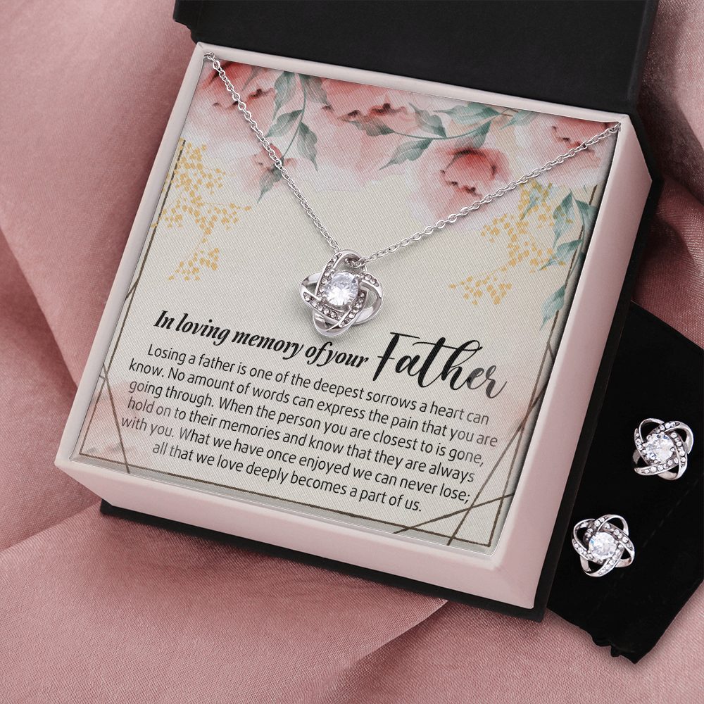 In Loving Memory of Your Father Gift Necklace Grief Gifts for Grieving Gift for Memorial Necklace Jewelry Gifts for Remembrance Gifts for Bereavement Gifts Sorry for Your Loss Love Knot Earring & Necklace Set
