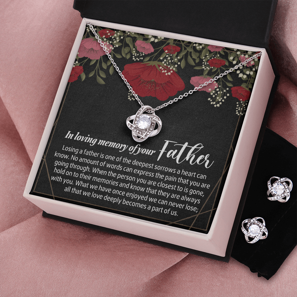 In Loving Memory of Your Father Necklace Grief Gifts for Grieving Gift for Memorial Gifts for Women Remembrance Gifts for Bereavement Gifts Sorry for Her Love Knot Earring & Necklace Set