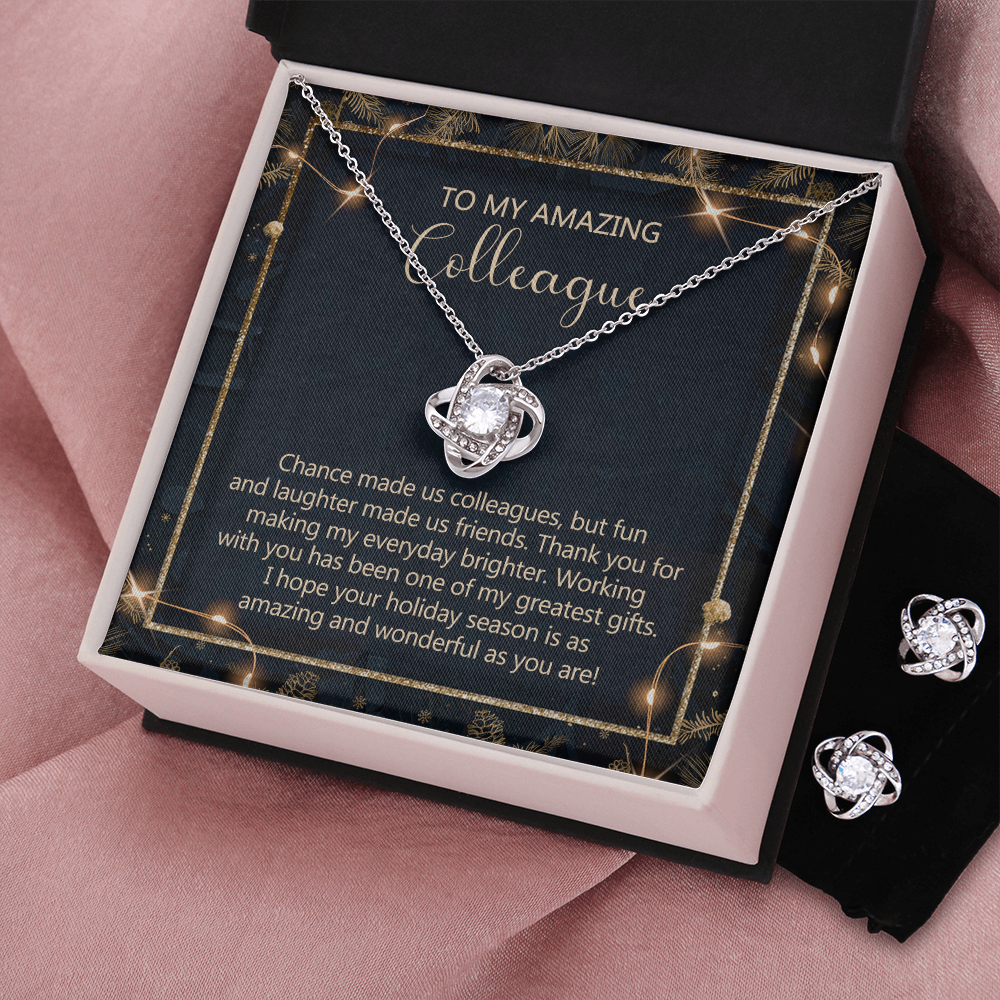 Colleague Christmas Gift Necklace Co-Worker Gift On Christmas Colleague Gift from Co-Worker Merry Christmas Holiday Gift Idea for Colleague Friends Sisters Necklace for Women Love Knot Earring & Necklace Set