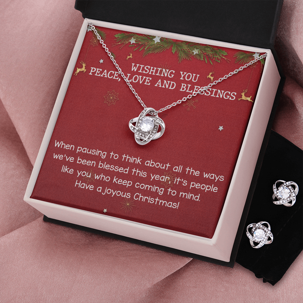 Christmas Gift For Her Necklace, Present, Holiday Gift, Gift Idea, Women, Girls, Wife, Daughter, Mom Christmas Necklace, Xmas Hoiliday Gift Idea for Her Women Jewelry For Girls Love Knot Earring & Necklace Set