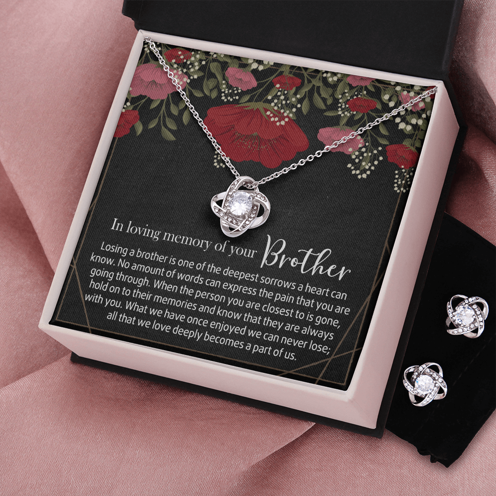 In Loving Memory of Your Brother Necklace Grieving Gift for Memorial Pendant Necklace Gifts for Remembrance Gifts for Bereavement Gifts Sorry for Your Loss Gifts For Brother Love Knot Earring & Necklace Set