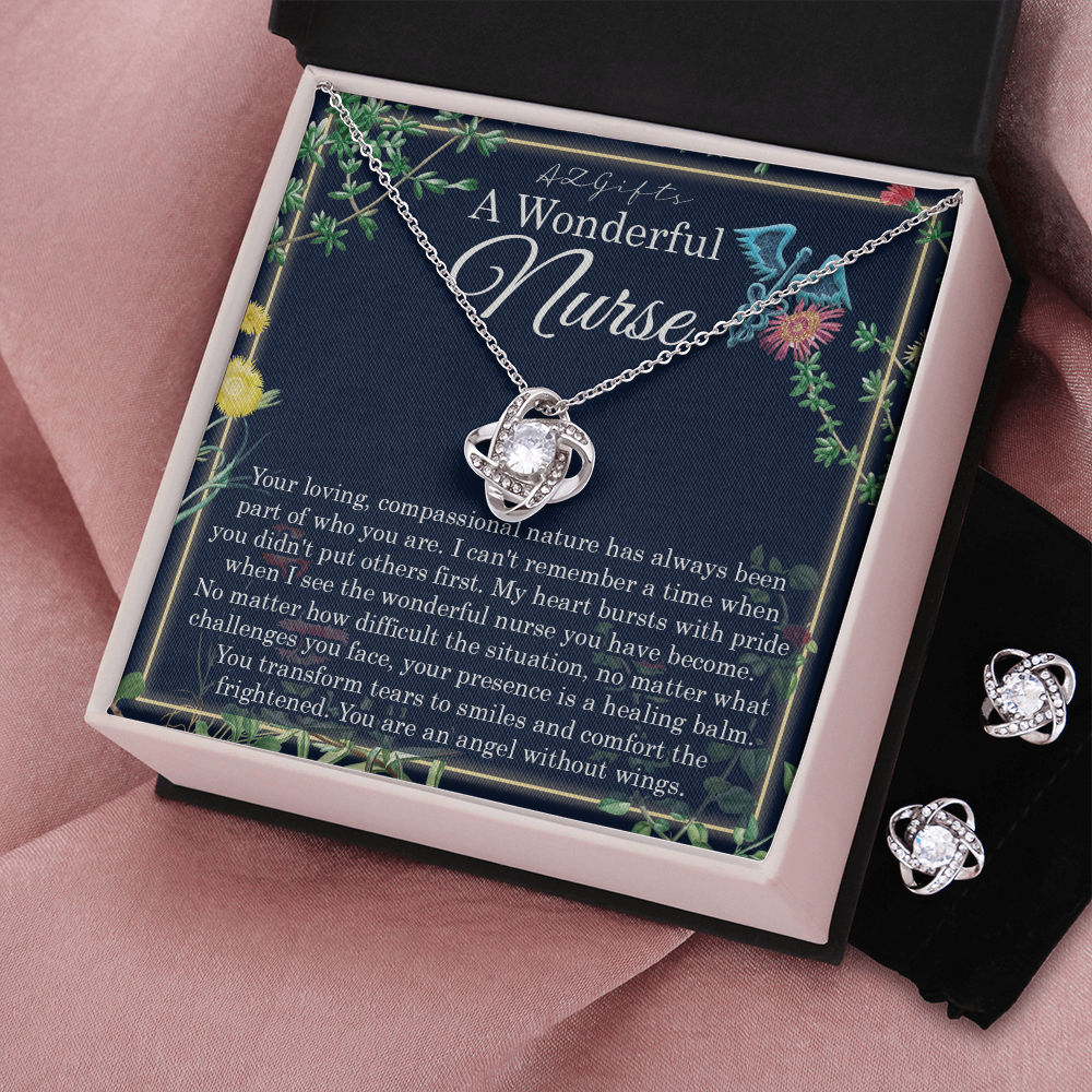 A Wonderful Nurse Gift Necklace, Forever Love Necklace, 14k White Gold Finish, Gift For Mom Love, Mom Necklace, Jewelry For Woman, Birthday, Christmas My dear nurse practition Love Knot Earring & Necklace Set