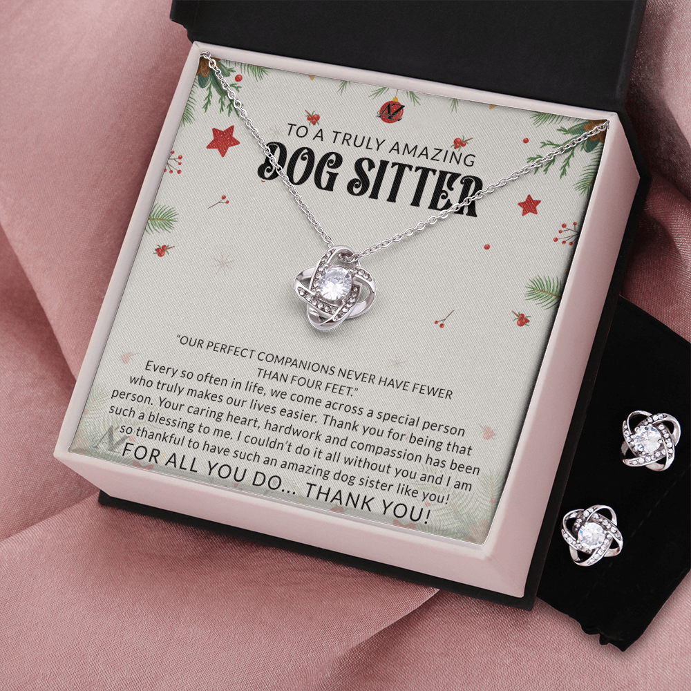 Dog Sitter Gift Necklace, Pet Sitter Thank You Gift , Christmas Appreciation Gift for Pet Sitter, Pet Sitter Necklace, Pet Sitter Gift Idea, Dog Sitter Thank You Gift 371 Love Knot Earring & Necklace Set