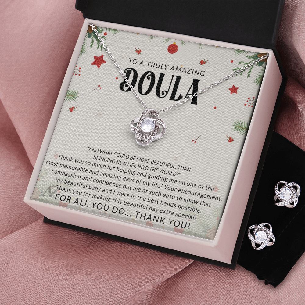 Doula Gift Necklace, Doula Appreciation Gift, Midwife Gift, Christmas Thank You Gift for Doula, Doula Birthday Jewelry for Women, Midwife Necklace, Gift for Midwife 371 Love Knot Earring & Necklace Set