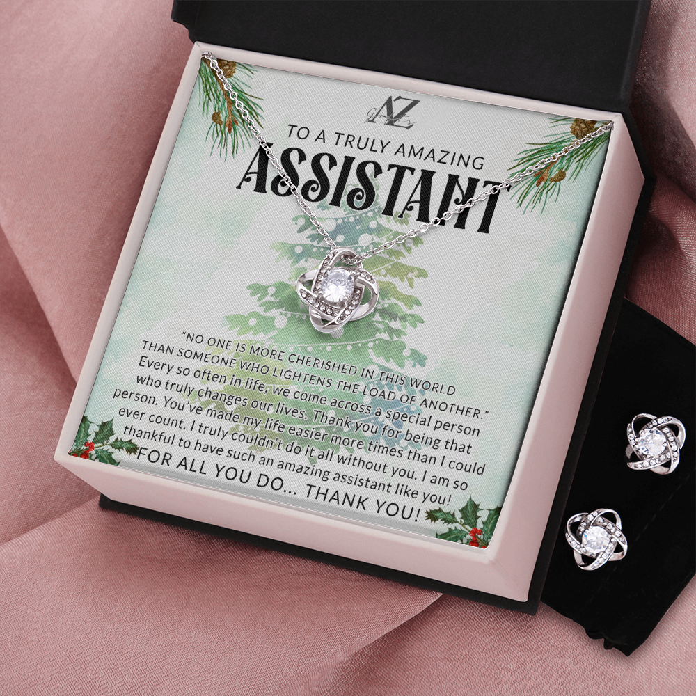 Assistant Gift, Necklace for Assistant, Assistant Thank You Gift, Assistant Christmas Gift, Assistant Appreciation Gift, Gift From Men Women, Gift Idea for Assistant Jewelry For Girls Love Knot Earring & Necklace Set