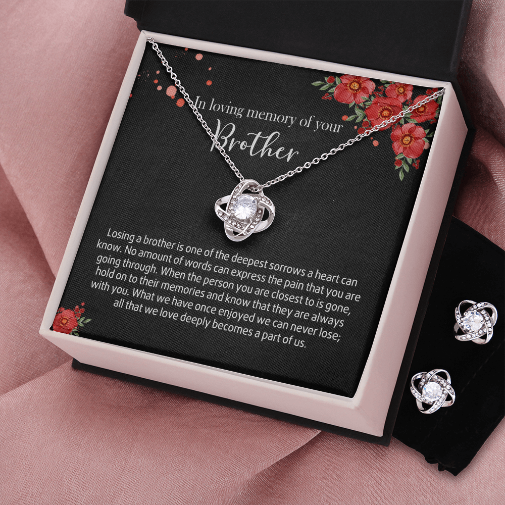 In Loving Memory of Your Brother Necklace Grieving Gift for Memorial Gifts for Remembrance Gifts for Bereavement Gifts Sorry for Your Loss Gift Jewelry for Women, Brother Love Knot Earring & Necklace Set