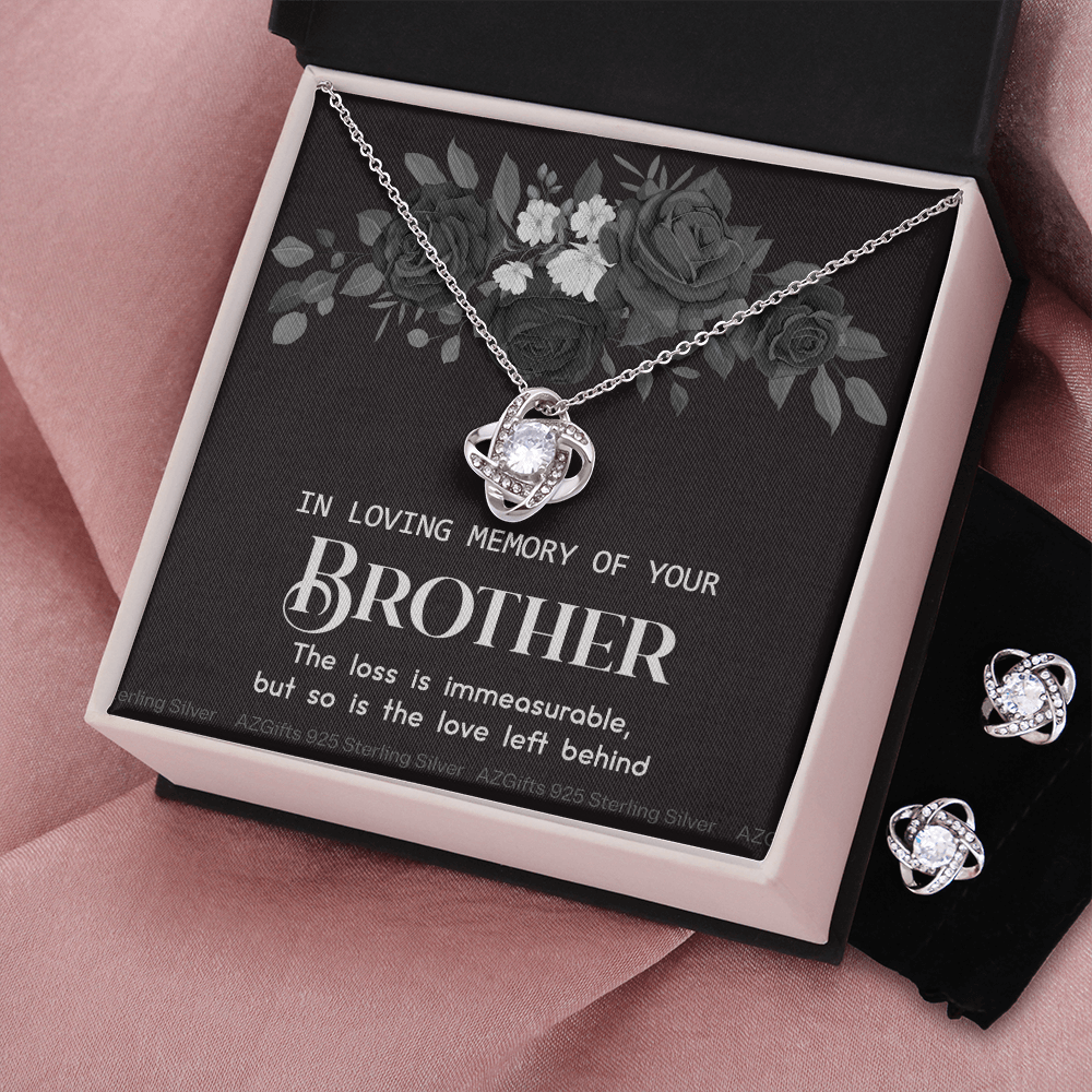 In Loving Memory Of Your Brother Gift Love Knot Necklace, Sympathy Gift Loss Of Brother, Bereavement Gift Box, Loss Of Brother Necklace, Loss Of Brother Jewelry Gift For Women Love Knot Earring & Necklace Set