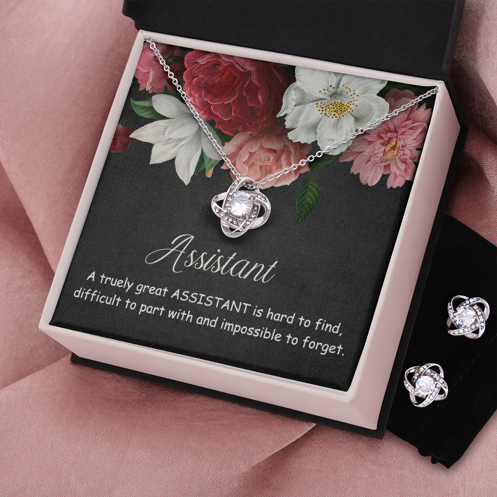 Assistant Gift Necklace, Physician Assistant Gift, Teacher Assistant Gift, Assistant Principal Gift For Mother, Dental Assistant Gifts, Sister, Best Friend, Teacher Jewelry Gift For Girls Love Knot Earring & Necklace Set