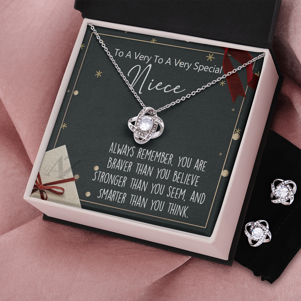 Christmas Gift for Niece Present, Necklace for Niece, Xmas Gift from Aunt, Holiday Gift Idea, Gift From Aunt, Gift from Uncle, Best Niece Christmas Jewelry For Girls Love Knot Earring & Necklace Set