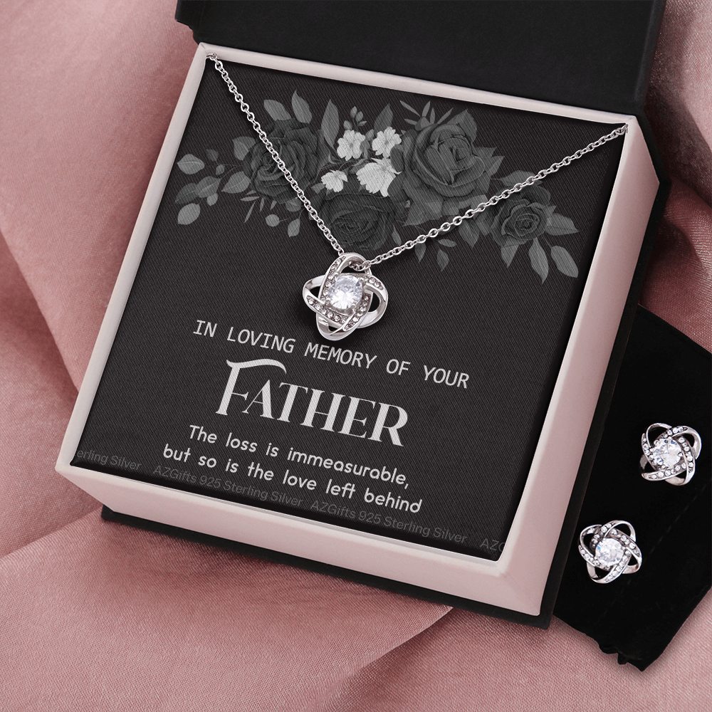 In Loving Memory Of Your Father Gift Necklace, Sympathy Gift Loss Of Father, Bereavement Love Knot Necklace And Gift Box, Loss Of Father Necklace, Loss Of Father, Memorial Gift Jewelry Love Knot Earring & Necklace Set