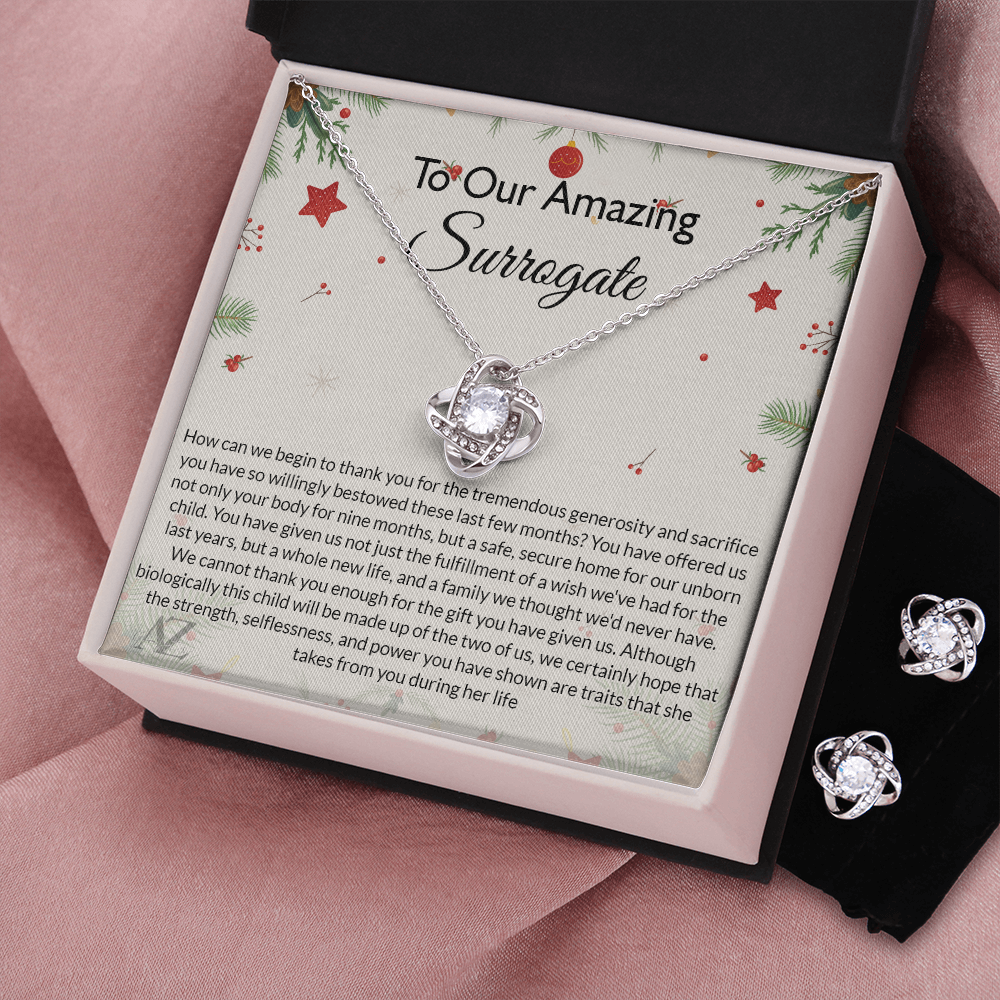 Amazing Surrogate Gift Necklace, Surrogate Appreciation Gift, Necklace for Surrogate, Surrogate Thank You Gift, Christmas Gift For Surrogate, Surrogate Xmas Gift Jewelry For Girls Love Knot Earring & Necklace Set