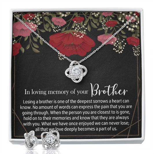 In Loving Memory of Your Brother Necklace Grieving Gift for Memorial Pendant Necklace Gifts for Remembrance Gifts for Bereavement Gifts Sorry for Your Loss Gifts For Brother Love Knot Earring & Necklace Set