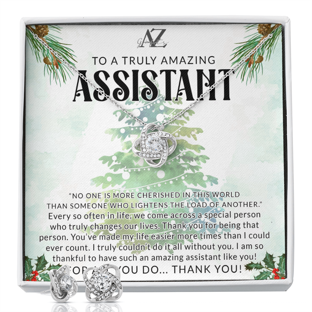 Assistant Gift, Necklace for Assistant, Assistant Thank You Gift, Assistant Christmas Gift, Assistant Appreciation Gift, Gift From Men Women, Gift Idea for Assistant Jewelry For Girls Love Knot Earring & Necklace Set