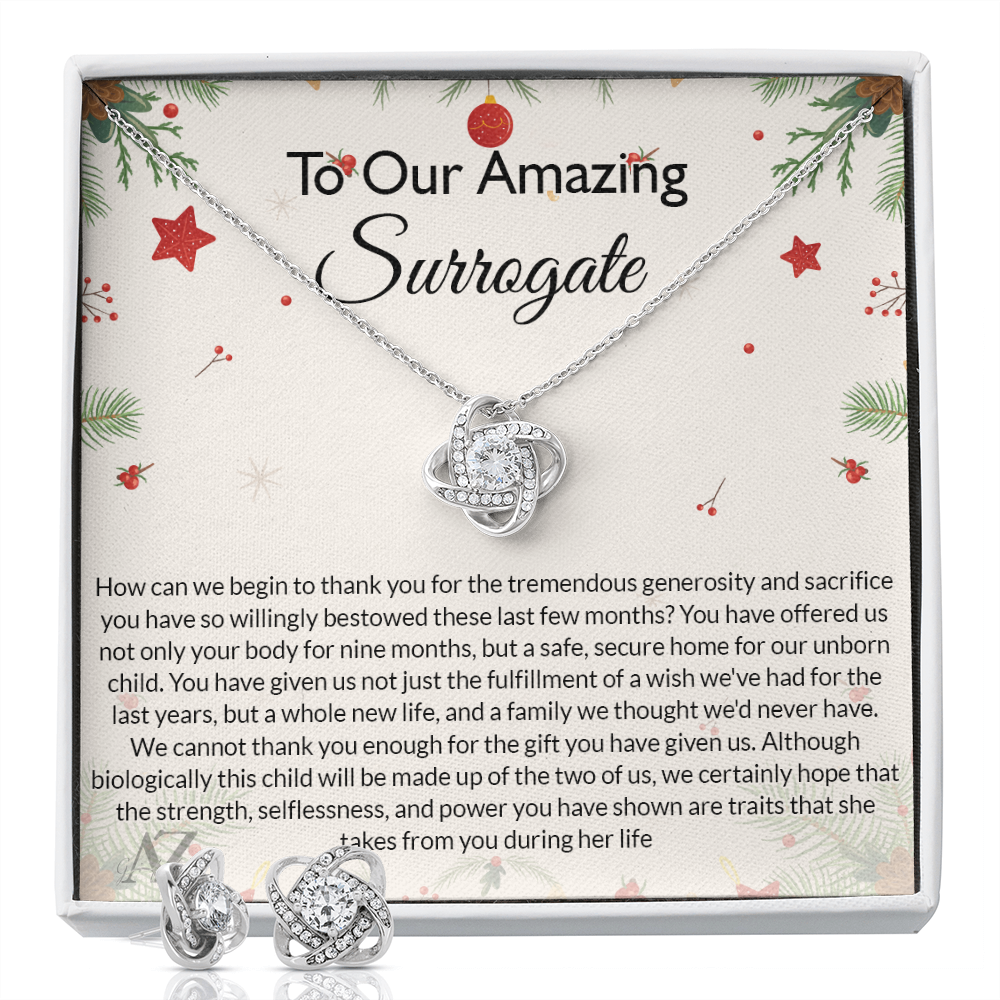 Amazing Surrogate Gift Necklace, Surrogate Appreciation Gift, Necklace for Surrogate, Surrogate Thank You Gift, Christmas Gift For Surrogate, Surrogate Xmas Gift Jewelry For Girls Love Knot Earring & Necklace Set