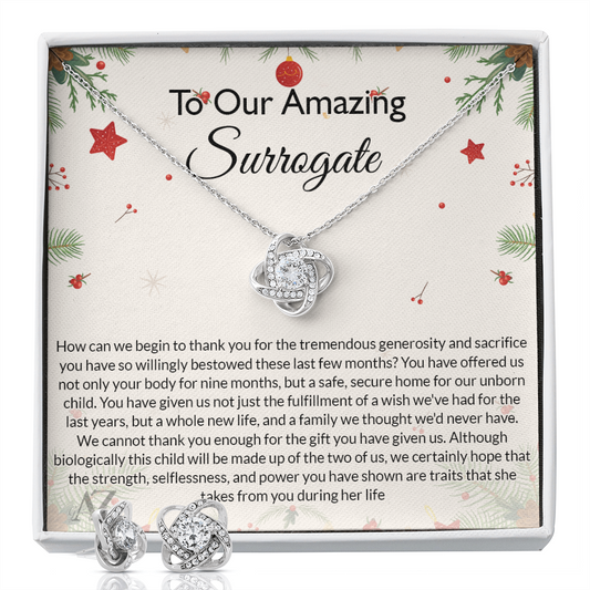 Amazing Surrogate Gift Necklace, Surrogate Appreciation Gift, Necklace for Surrogate, Surrogate Thank You Gift, Christmas Gift For Surrogate, Surrogate Xmas Gift Jewelry For Girls Love Knot Earring & Necklace Set