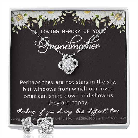 Grandmother Memorial Gift Necklace Loss Of Grandmother Necklace, Loss of Grandma Gift, Loss Of A Family Member, Memorial Gift For Loss Of, Grandma Memorial Jewelry for Women Condolence Gifts Love Knot Earring & Necklace Set