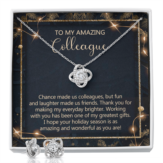 Colleague Christmas Gift Necklace Co-Worker Gift On Christmas Colleague Gift from Co-Worker Merry Christmas Holiday Gift Idea for Colleague Friends Sisters Necklace for Women Love Knot Earring & Necklace Set
