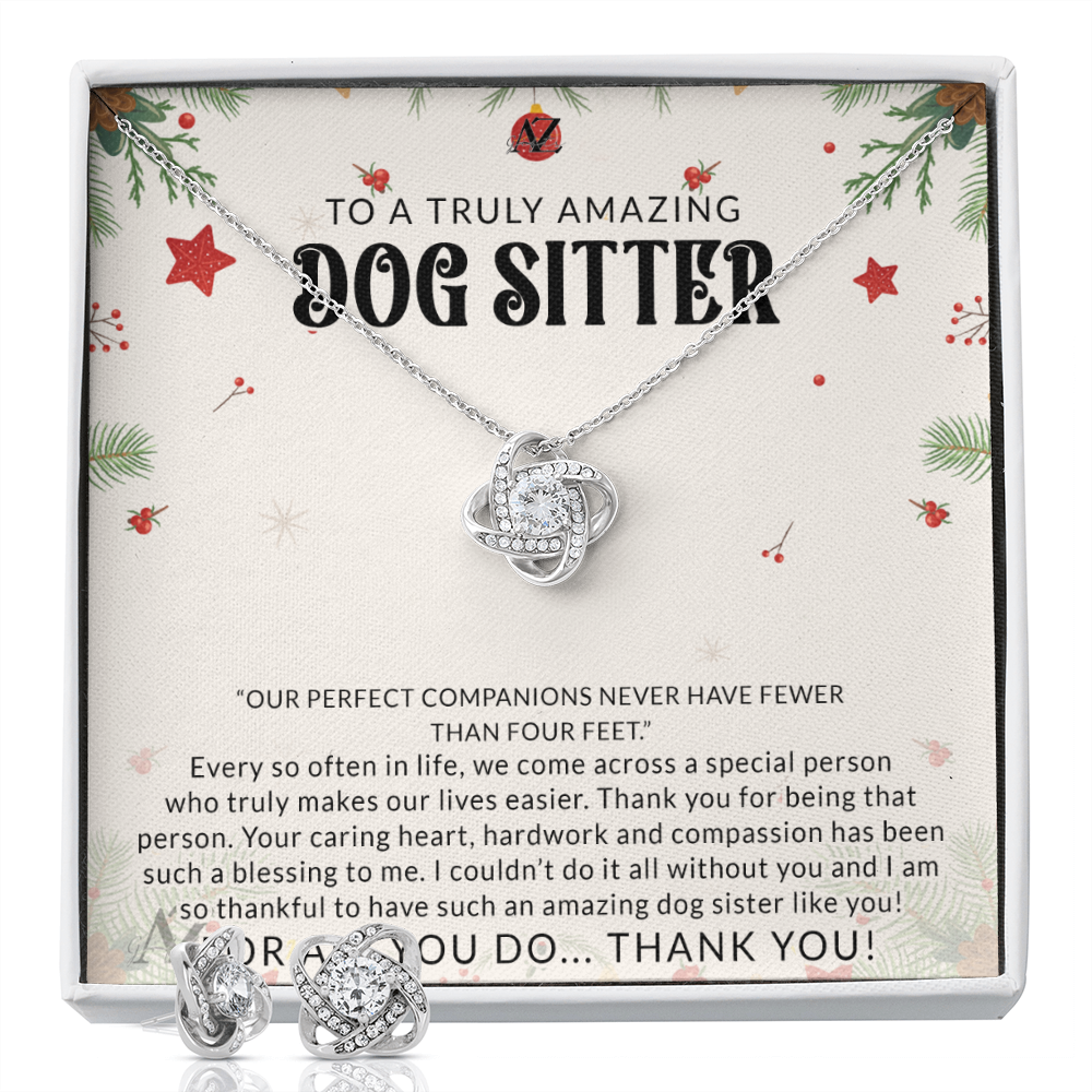 Dog Sitter Gift Necklace, Pet Sitter Thank You Gift , Christmas Appreciation Gift for Pet Sitter, Pet Sitter Necklace, Pet Sitter Gift Idea, Dog Sitter Thank You Gift 371 Love Knot Earring & Necklace Set