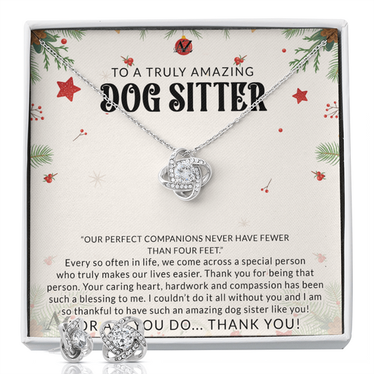 Dog Sitter Gift Necklace, Pet Sitter Thank You Gift , Christmas Appreciation Gift for Pet Sitter, Pet Sitter Necklace, Pet Sitter Gift Idea, Dog Sitter Thank You Gift 371 Love Knot Earring & Necklace Set
