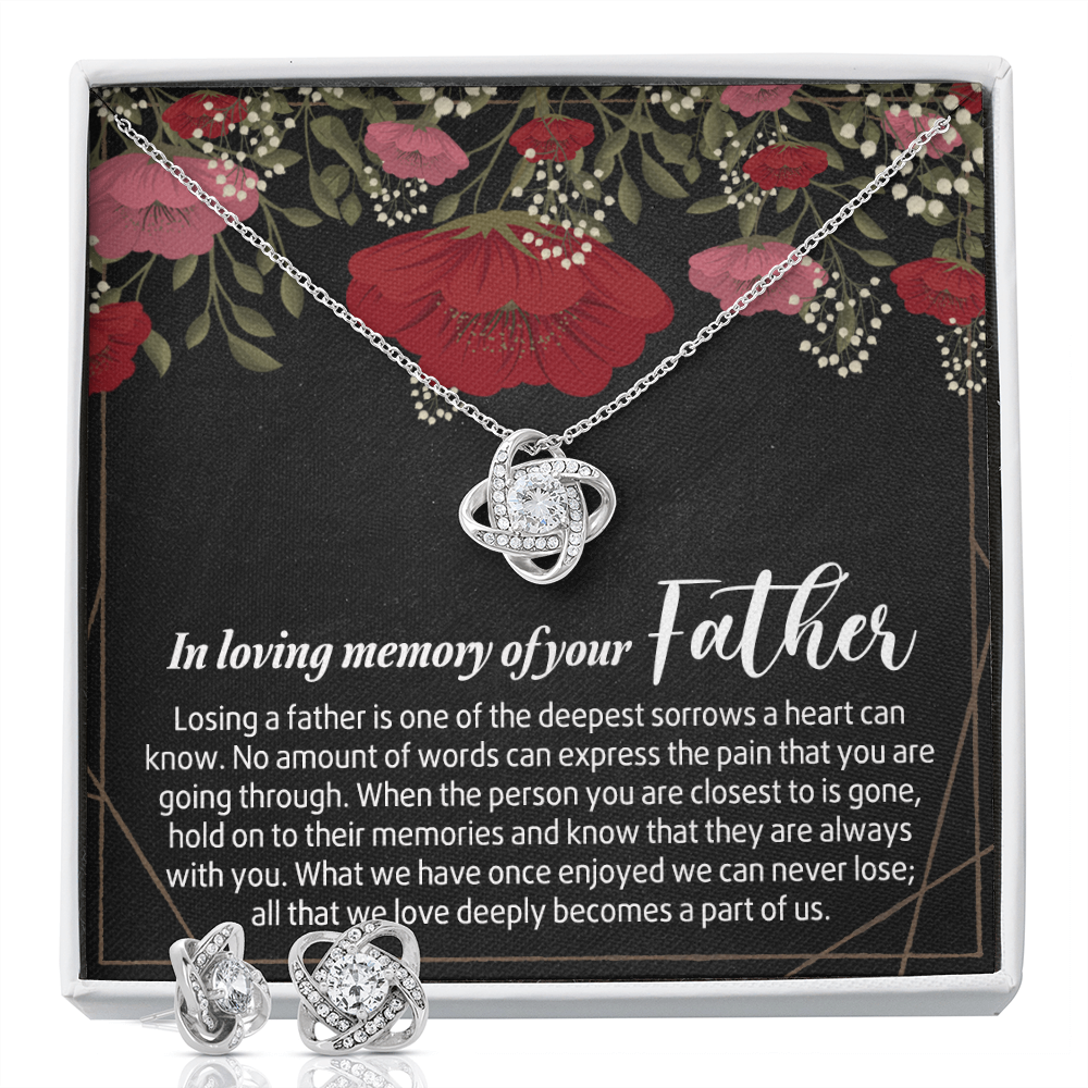 In Loving Memory of Your Father Necklace Grief Gifts for Grieving Gift for Memorial Gifts for Women Remembrance Gifts for Bereavement Gifts Sorry for Her Love Knot Earring & Necklace Set