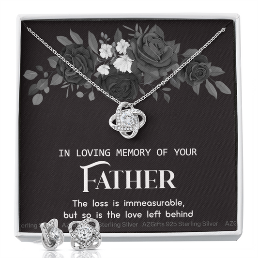 In Loving Memory Of Your Father Gift Necklace, Sympathy Gift Loss Of Father, Bereavement Love Knot Necklace And Gift Box, Loss Of Father Necklace, Loss Of Father, Memorial Gift Jewelry Love Knot Earring & Necklace Set