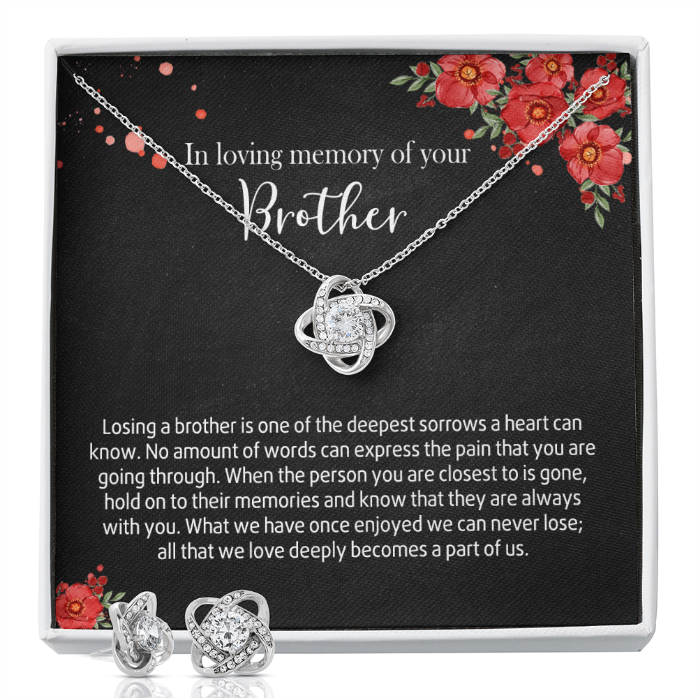 In Loving Memory of Your Brother Necklace Grieving Gift for Memorial Gifts for Remembrance Gifts for Bereavement Gifts Sorry for Your Loss Gift Jewelry for Women, Brother Love Knot Earring & Necklace Set