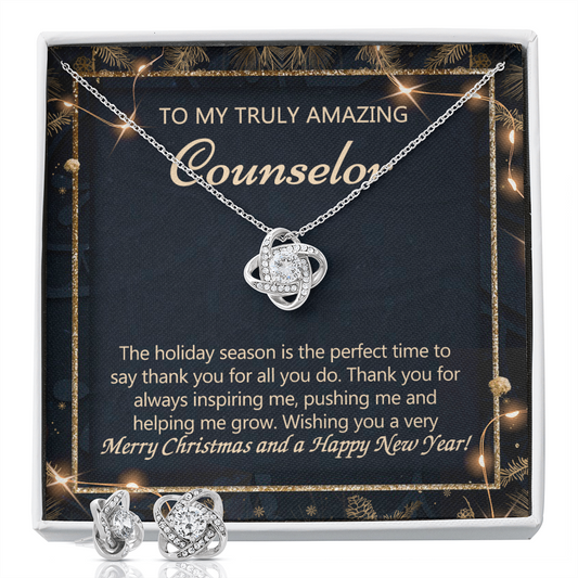 Counselor Christmas Gift Necklace Mentor Gift Christmas Advisor Gift from Family Merry Christmas Holiday Gift Idea for Her Counselor Necklace Pendant for Women 301 Love Knot Earring & Necklace Set