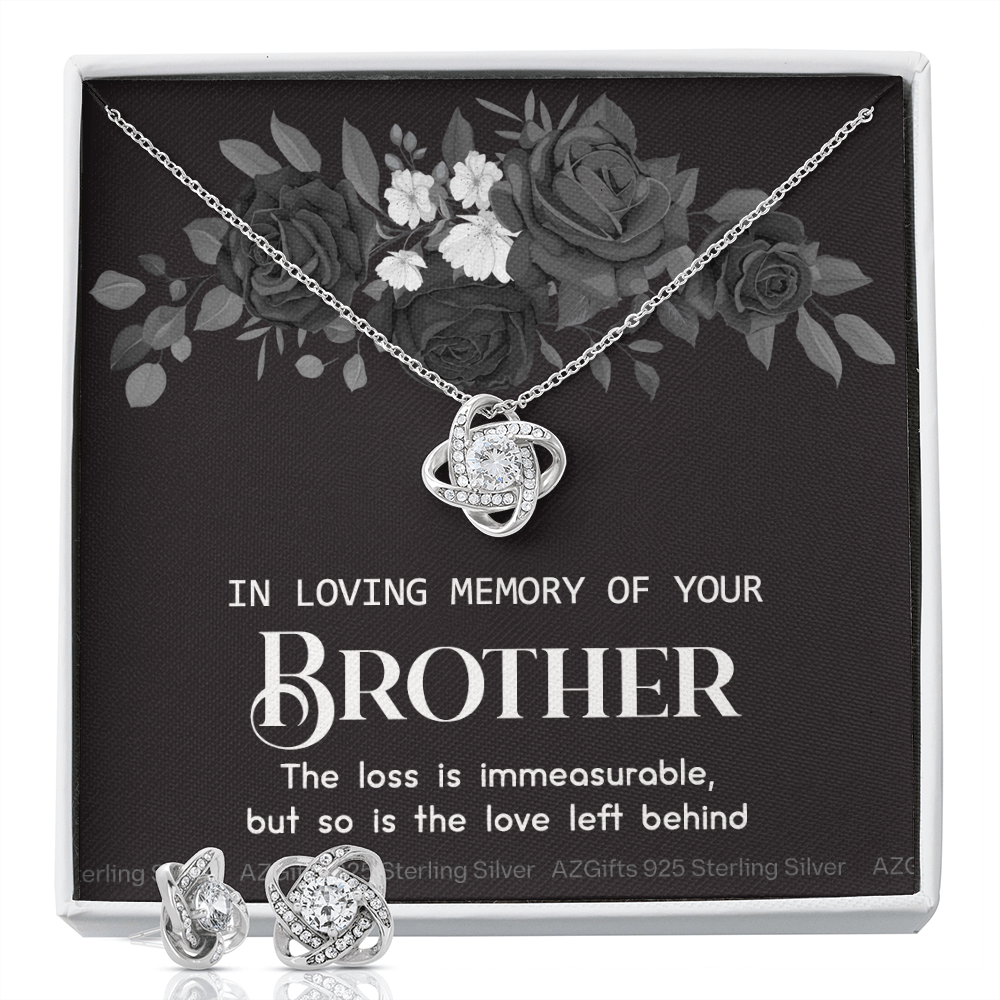In Loving Memory Of Your Brother Gift Love Knot Necklace, Sympathy Gift Loss Of Brother, Bereavement Gift Box, Loss Of Brother Necklace, Loss Of Brother Jewelry Gift For Women Love Knot Earring & Necklace Set