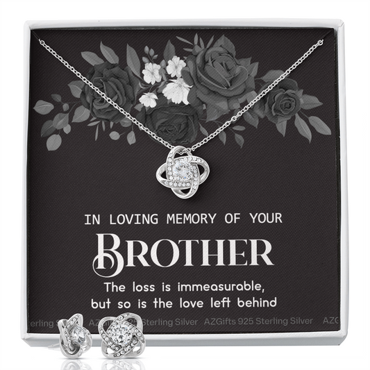 In Loving Memory Of Your Brother Gift Love Knot Necklace, Sympathy Gift Loss Of Brother, Bereavement Gift Box, Loss Of Brother Necklace, Loss Of Brother Jewelry Gift For Women Love Knot Earring & Necklace Set