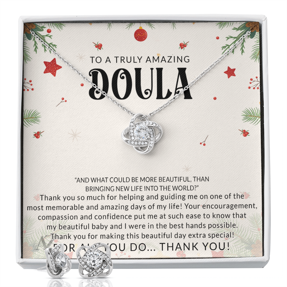 Doula Gift Necklace, Doula Appreciation Gift, Midwife Gift, Christmas Thank You Gift for Doula, Doula Birthday Jewelry for Women, Midwife Necklace, Gift for Midwife 371 Love Knot Earring & Necklace Set
