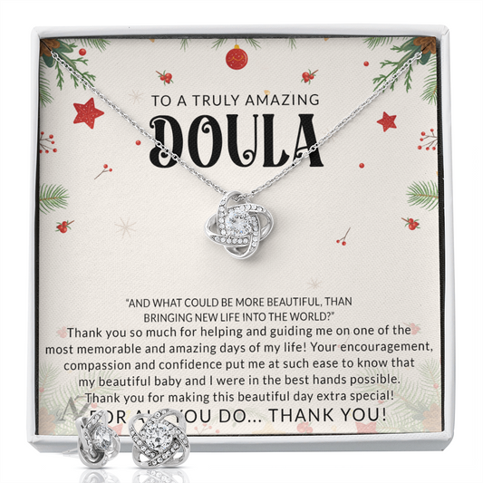 Doula Gift Necklace, Doula Appreciation Gift, Midwife Gift, Christmas Thank You Gift for Doula, Doula Birthday Jewelry for Women, Midwife Necklace, Gift for Midwife 371 Love Knot Earring & Necklace Set