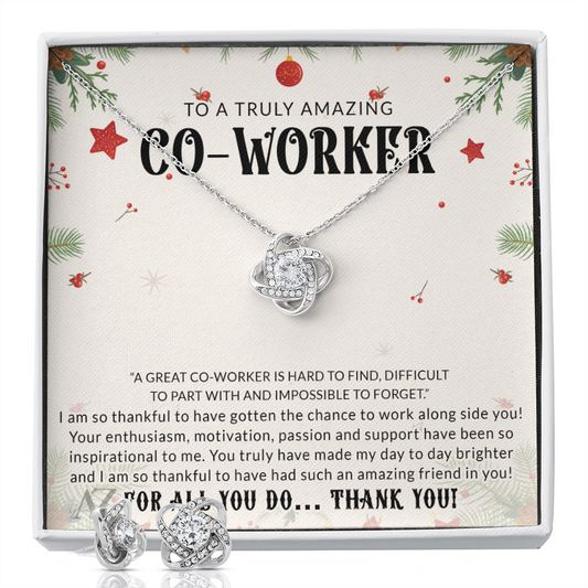 Co-Worker Appreciation Gift Necklace, Co-Worker Gift Christmas, Gift for Friend, Thank You Gift for Co-Worker, Co- Worker Necklace for Women, Gift for Co-Worker 371 Love Knot Earring & Necklace Set