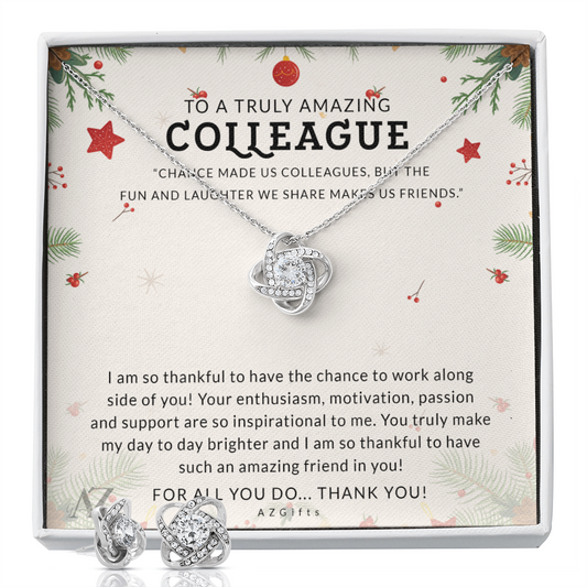 Colleague Appreciation Gift Necklace, Colleague Gift, Gift for Friend, Christmas Present for Colleague, Thank You Gift for Co-Worker, Necklace for Colleague Love Knot Earring & Necklace Set