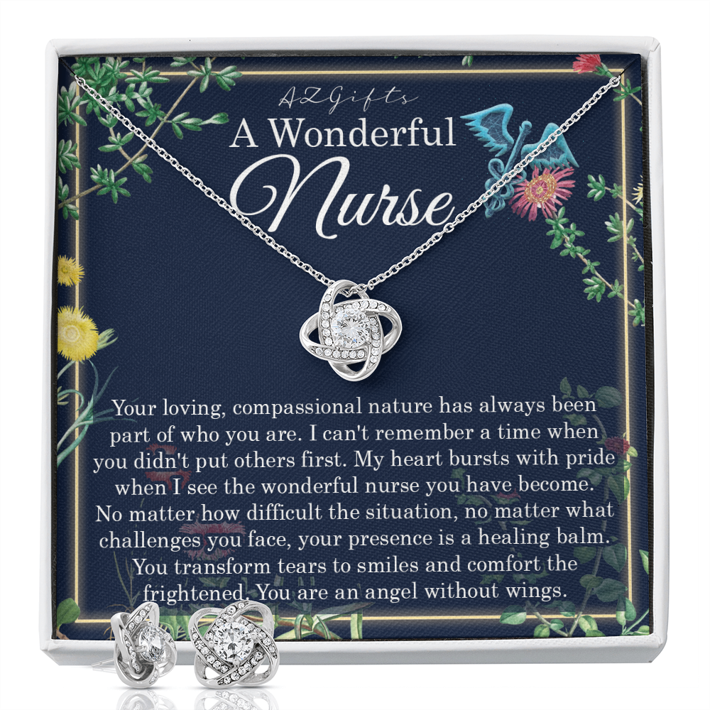 A Wonderful Nurse Gift Necklace, Forever Love Necklace, 14k White Gold Finish, Gift For Mom Love, Mom Necklace, Jewelry For Woman, Birthday, Christmas My dear nurse practition Love Knot Earring & Necklace Set