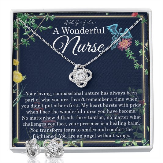 A Wonderful Nurse Gift Necklace, Forever Love Necklace, 14k White Gold Finish, Gift For Mom Love, Mom Necklace, Jewelry For Woman, Birthday, Christmas My dear nurse practition Love Knot Earring & Necklace Set