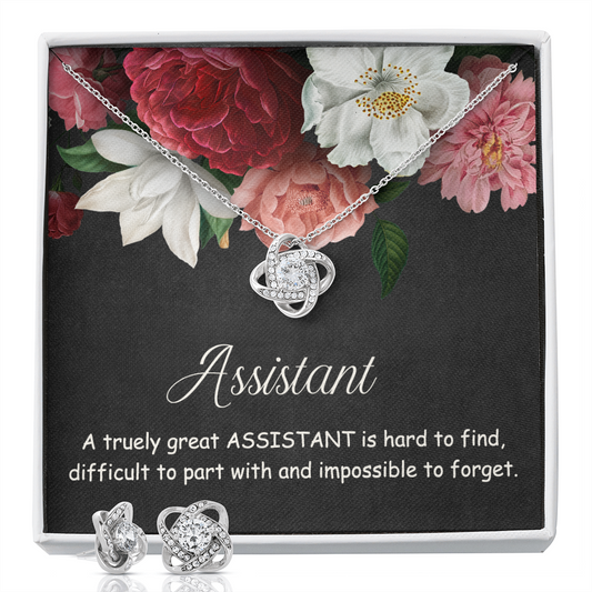 Assistant Gift Necklace, Physician Assistant Gift, Teacher Assistant Gift, Assistant Principal Gift For Mother, Dental Assistant Gifts, Sister, Best Friend, Teacher Jewelry Gift For Girls Love Knot Earring & Necklace Set
