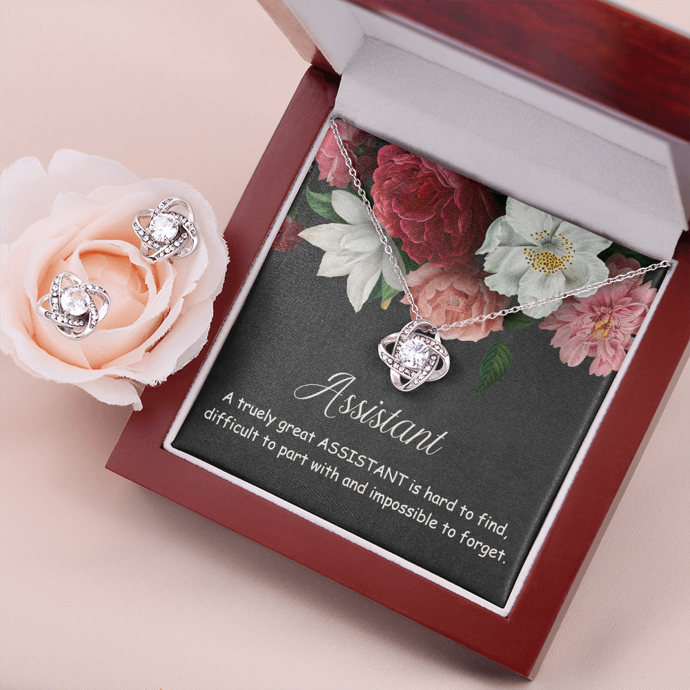 Assistant Gift Necklace, Physician Assistant Gift, Teacher Assistant Gift, Assistant Principal Gift For Mother, Dental Assistant Gifts, Sister, Best Friend, Teacher Jewelry Gift For Girls Love Knot Earring & Necklace Set