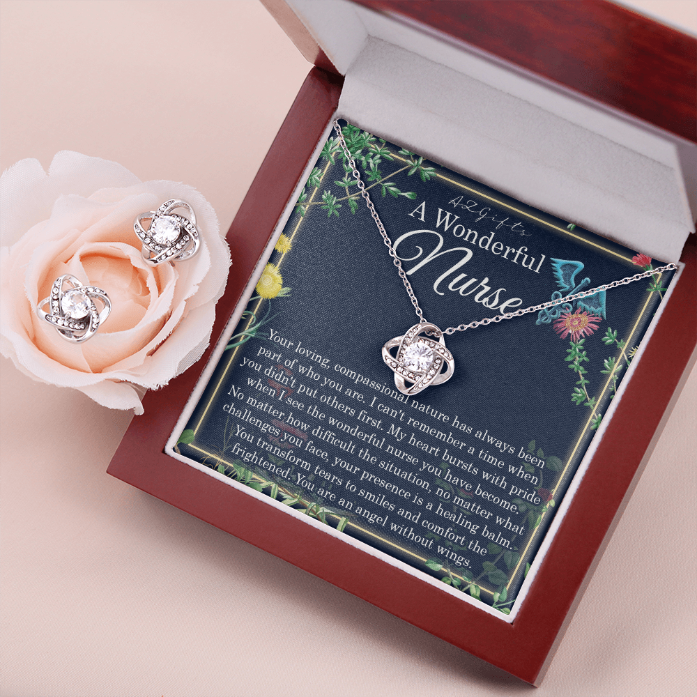 A Wonderful Nurse Gift Necklace, Forever Love Necklace, 14k White Gold Finish, Gift For Mom Love, Mom Necklace, Jewelry For Woman, Birthday, Christmas My dear nurse practition Love Knot Earring & Necklace Set